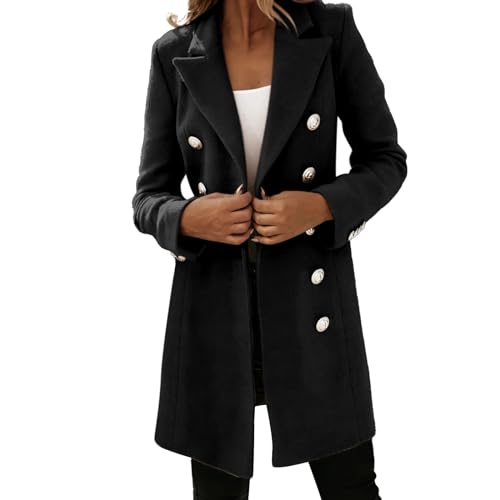 IQYU Wolljacke Damen Übergangsjacke Winter - Damen Mantel Winter Wolle-Mantel Beige Elegant Trenchcoat Slim Fit Longblazer Mit Knopfleiste Winterjake Wollmantel Trachtenjacke Damenjacken Kurzmantel von IQYU