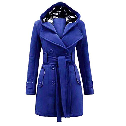 IQYU Wollmantel Damen Winter Dufflecoat Jacke Wolljacke Mit GüRtel Kapuzenmantel Zweireihiger Mantel Langarm Wollmischung-Mantel Mit Taschen Warm-Winterjacke Outdoor Trenchcoat Frauen Trenchjacke von IQYU