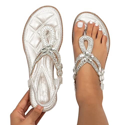 IQYU Zehentrenner Sandalen Damen Mit FußBett Weiche Sohle Strandsandalen Glitzer-RöMersandalen Elegant Zehensandalen Sommer Damenschuhe Flip Flops Flache Sandals Sommerschuhe Frauen Strandschuhe von IQYU