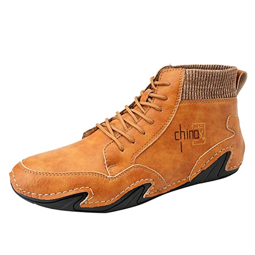 IQYU compatible with Motorrad Schuhe Herren Chopper Herrenschuhe High Top Lace Up Hook Loop Sportschuhe Aolid Farbe Freizeitschuhe Herren Plus Size Stiefeletten Herren 42 (Brown-a, 44) von IQYU