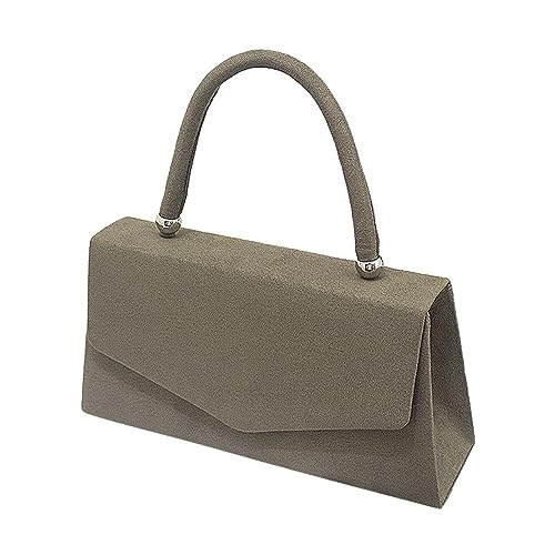 IQYUnter 10 Damen Taschen Damen-Tasche aus Wildlederimitat, Henkel, Handtasche, Party, Hochzeit, Rennen Hunde Handtuch Taschen (Khaki, One Size) von IQYU