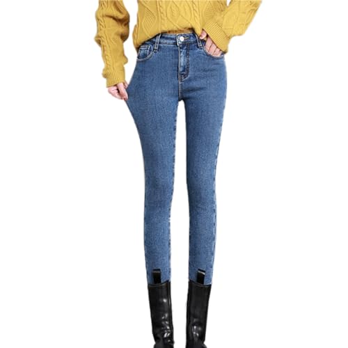 Jeans Leggings Damen Stretch Winter - Thermojeans Winter Gefüttert Fleecehose Skinny Fit Treggings High Waist Jeanshosen Lang Thermoleggings Thermo-Winterhose Strumpfhosen Jeggings Winterleggings von IQYU