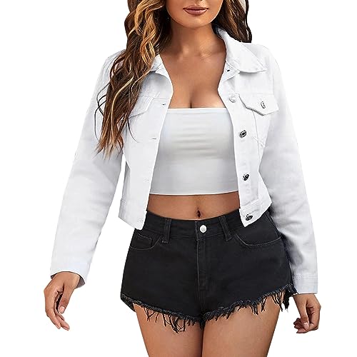 Jeansjacke Damen Kurz Tailliert - Kurzmantel Damen Übergang Elegant Jeansjacken Für Frauen Übergangsjacken Kurze Denim-Jacket Destroyed Leicht Damenjacken Vintage Bomberjacke Streetwear von IQYU