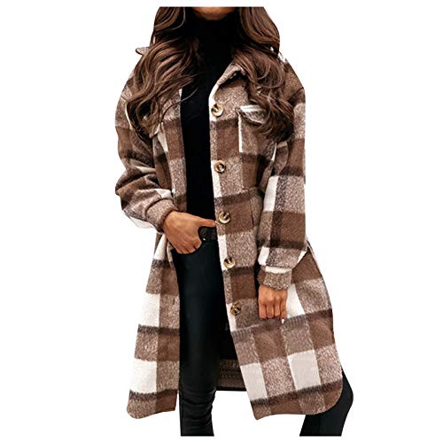 Kariert Jacke Damen Mantel - Winter Wollejacke Langarm Elegant Wollmantel Lang Trenchcoat-Strickjacke Mit KnöPfen Jacke Hemdjacke HolzfäLlerjacke Boyfriend Jacken Winterjacke Mantel üBergangsjacke von IQYU