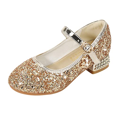 Kinder Leuchtschuhe Kleinkind Kleinkind Mädchen Kleid Pumps Glitzer Pailletten Prinzessin Low Heels Party Tanzschuhe Strass Sandalen Antirutsch Schuhe Kinder (Gold, 28 Little Kid) von IQYU