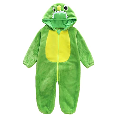 Kostüm Kinder Kleinkind Baby Tier Dinosaurier Onesie Kostüm Cartoon Strampler mit Kapuze Reißverschluss Fleece Overall Outfit Homewear Pyjamas Oberbekleidung Jacke Cosplay (Green, 4-5 Years) von IQYU