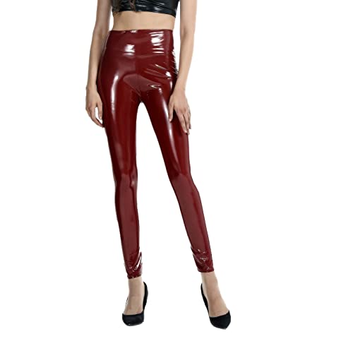 Lederhose Damen Schwarz High Waist - Lack Leggings Damen Glänzend-Lederhosen Elegant Thermo-Strumpfhose Lang Lederoptik-Hosen Skinny Thermoleggings Kunstleder-Leggings Strumpfhosen/Kunstlederhose von IQYU