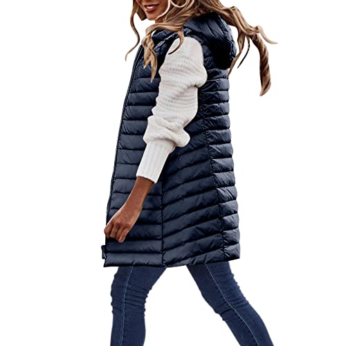 Leichte-Daunenweste Damen Leicht Rosa - Übergangsjacke Damen Lang-Steppweste Ultraleicht-Steppjacke Ärmellos Outdoorweste Lange Kapuzenweste Große Größen Daunenjacke Winter Warm Winterjacke Mantel von IQYU