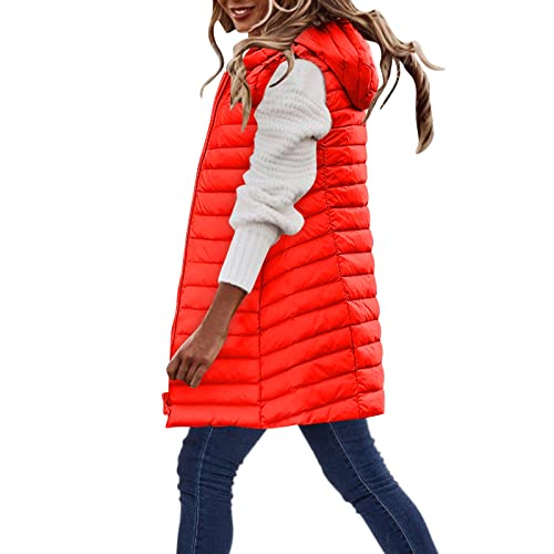 Leichte-Daunenweste Damen Leicht Rosa - Übergangsjacke Damen Lang-Steppweste Ultraleicht-Steppjacke Ärmellos Outdoorweste Lange Kapuzenweste Große Größen Daunenjacke Winter Warm Winterjacke Mantel von IQYU