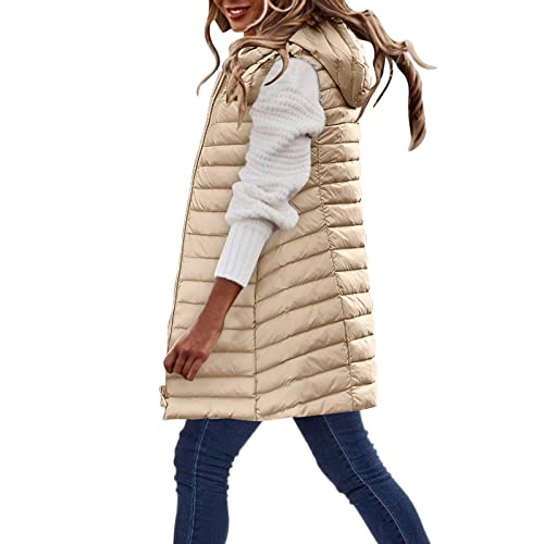 Leichte-Daunenweste Damen Leicht Rosa - Übergangsjacke Damen Lang-Steppweste Ultraleicht-Steppjacke Ärmellos Outdoorweste Lange Kapuzenweste Große Größen Daunenjacke Winter Warm Winterjacke Mantel von IQYU