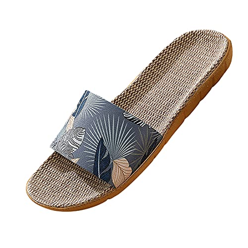 Leinen-Badeschlappen Damen Herren rutschfest Hausschuhe Sommer Badelatschen Strand-Sandalen Leinenhausschuhe-Badelatschen Flach Bade-Schlappen Leichte Badeschuhe Slippers Strandsandalen von IQYU