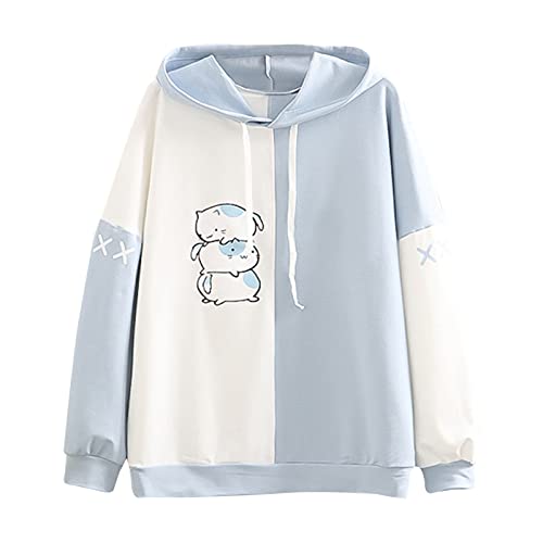 Matching Hoodies for Couples Kawaii Lässige Patchwork-Druck-Sweatshirts Frauen Fashion-Ärmel Lange verknüpfte Töpfe für Frauen Pulli Mit Ohren von IQYU