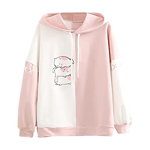 Matching Hoodies for Couples Kawaii Lässige Patchwork-Druck-Sweatshirts Frauen Fashion-Ärmel Lange verknüpfte Töpfe für Frauen Pulli Mit Ohren von IQYU