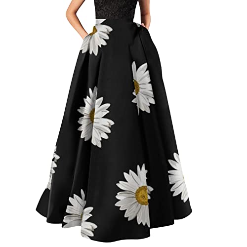 Maxirock Damen Lang Sommer: Boho Blumen-Strandrock Swing Rock-Maxirock Vintage Lange A-Linie Strandrock Chiffon-Rock Damenrock Freizeitrock-Sommerrock Boho-Maxi Langer Rock-Long Skirt von IQYU