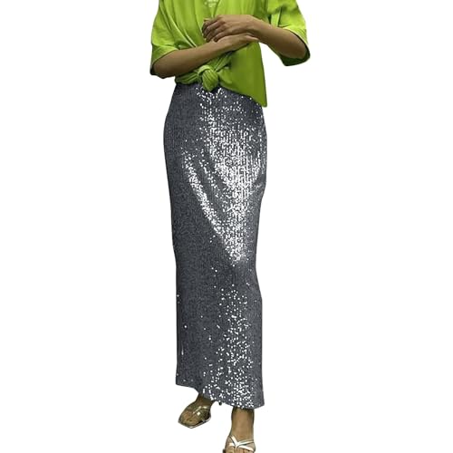 Metallic Rock Damen Gold: Pailletten Rock Schwarz Damen Lang Maxirock-Glitzer-Paillettenrock Lange Röcke Vintage Wickelrock/Glitzerrock Silvester Outfit 2025 Karneval Kostüm Party Club Faltenrock von IQYU
