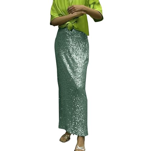 Metallic Rock Damen Gold: Pailletten Rock Schwarz Damen Lang Maxirock-Glitzer-Paillettenrock Lange Röcke Vintage Wickelrock/Glitzerrock Silvester Outfit 2025 Karneval Kostüm Party Club Faltenrock von IQYU