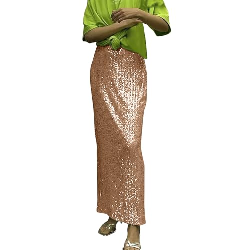 Metallic Rock Damen Gold: Pailletten Rock Schwarz Damen Lang Maxirock-Glitzer-Paillettenrock Lange Röcke Vintage Wickelrock/Glitzerrock Silvester Outfit 2025 Karneval Kostüm Party Club Faltenrock von IQYU