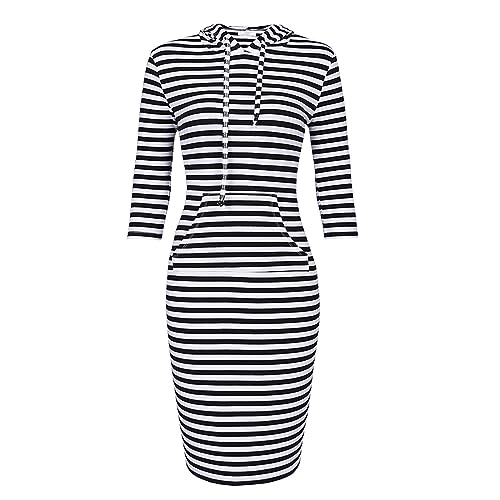 Midikleid Damen Mit Kapuze Lang Hoodie Kleid Freizeit Sweatshirt Langarm Sweatkleid Gestreift Druck Shirtkleid Mit Taschen Blusenkleid Figurbetontes Bleistiftkleid Slim Hemdblusenkleid Enge Oberteil von IQYU