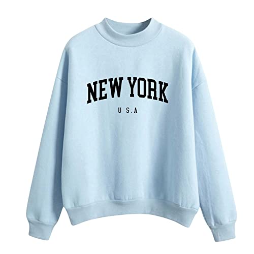 New York Pullover Damen: Pullover Damen Oversize Baumwolle Langarmshirt Teenager MäDchen Langarm Sweatshirt Ohne Kapuze Pullover Vintage Graphic Hoodies Hip Hop Streetwear Bauchfrei Pulli Y2k Top von IQYU