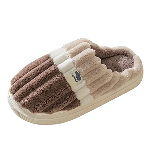Pantoletten Slippers Unisex Hausschuhe Damen Herren Bequem Warm Hüttenschuhe Winter Wärme Bequem Plüsch Pantoffeln Weiche Herbst und Winter Weiche Plüsch Bequeme Baumwolleschuhe (Z02-Coffee, 42-43) von IQYU