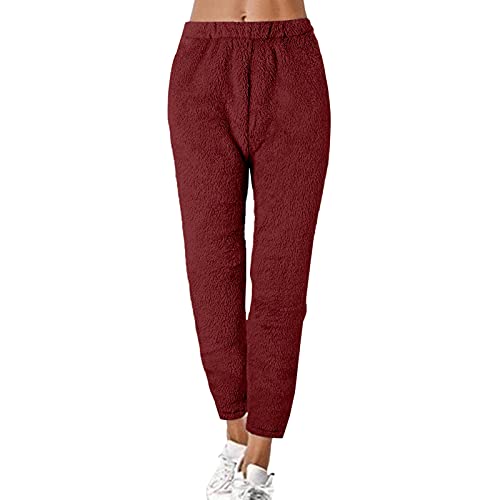 PlüSchhose Damen Flauschig GroßE GrößEn: Schlafanzughose Damen Lang Haushose Kuschelig-Pyjamahosen Winter Warm Freizeithose Lange Soft-Pyjamahose Winter Yogahosen Teddy-Fleece Thermohose-Jogginghose von IQYU