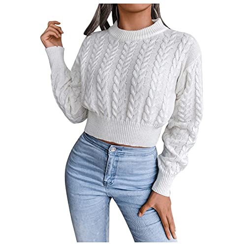 Pulli Bauchfrei Teenager MäDchen Y2k Sweater - Grobstrickpullover Zopfmuster Damen Langarm Pullover Vintage Strickpullover Oversize Winterpullover Elegant Strickpulli Langarmshirt Herbst Winter Pullis von IQYU