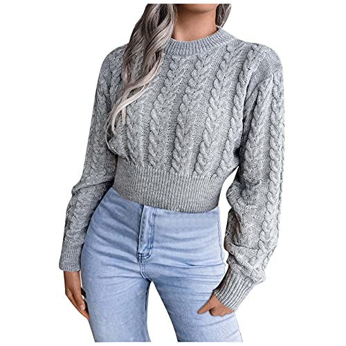 Pulli Bauchfrei Teenager MäDchen Y2k Sweater - Grobstrickpullover Zopfmuster Damen Langarm Pullover Vintage Strickpullover Oversize Winterpullover Elegant Strickpulli Langarmshirt Herbst Winter Pullis von IQYU