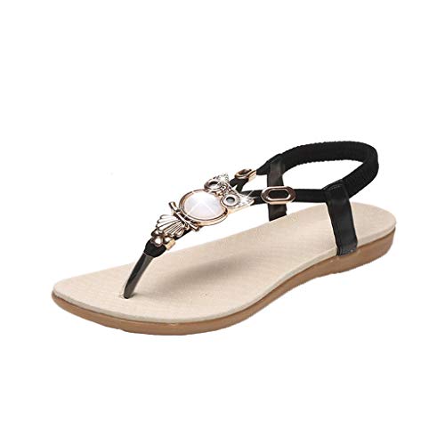 Sandalen Damen Flache Weiche Sohle Strandsandalen Mit Eule-Strass Dekoration RöMersandalen Freizeitsandalen Anti-Slip Peeptoe Sandalette Sommerschuhe Badeschlappen Partyschuhe Flipflop von IQYU