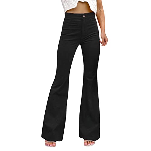 Schlagjeans Damen 70er: Stoffhose Damen Elegant High Waist Anzughose Vintage Schlaghosen FüR Frauen Lang Stretch Skinny Schlaghose Schlag-Jeanshosen Mit Weites Bein Denim-Hose HüFtjeans Y2k Jeans von IQYU