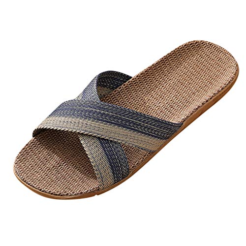 Schuhe Herren Gr. 42 Hausschuhe Kreuz Paar Hausschuhe Täglich Sommer Hausschuhe Leinen Indoor Männer Zuhause Herrenhausschuh Hausschuhe Flip Flops Mode (Navy-1, 40-41) von IQYU