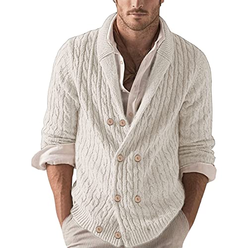 Solid Cardigan Herren,Herren Strickpullover Herbst,Zweireihig Herren Pullover Strick,Strickjacke Leicht,Strickjacke Ohne Kapuze Taschen,Herren Pullover Schalkragen,Cardigan Regular Fit von IQYU
