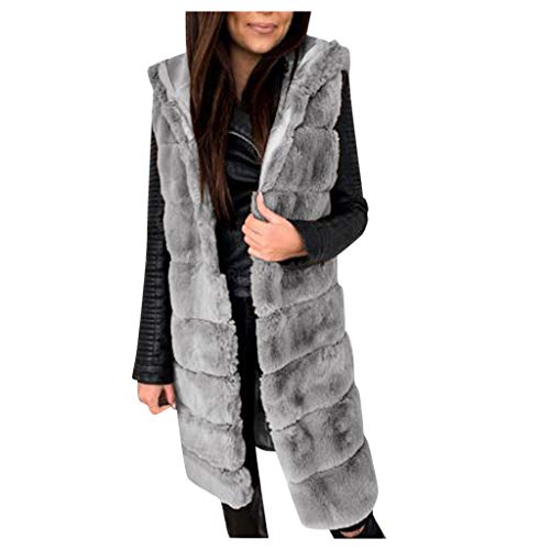 Steppjacke Damen Übergangsjacke Herbst - Übergangsweste Damen Lang Steppweste Elegant Fellweste Kunstfell Jacke Günstig Pelzweste Mit Kapuze Winterjacke Ärmellose Pelzmantel Winter Felljacke/Pelzjacke von IQYU