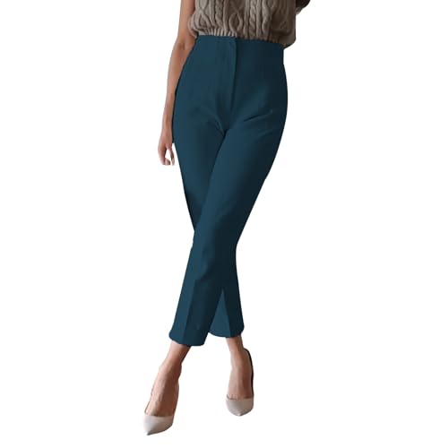 Stoffhose Damen 7/8 Sommer Elegant - Anzughose Damen High Waist Curvy Business-Hosen Einfarbig Arbeitshose Stretch Bürohose Elegant Sommerhose Dreiviertel Hose 3/4 Caprihose Palazzo Hose Freizeithose von IQYU