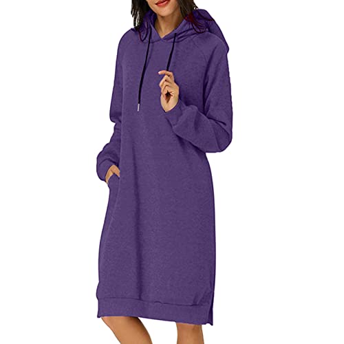Street One Kleid Damen - Sportkleidung Frauen Hoodie Kleid Mit Kapuze Sweatkleid Knielang Sweatshirt Herbst Winter Minikleid Langarm Einfarbig Shirtkleid Taschen Blusenkleid Locker Freizeit Tops von IQYU