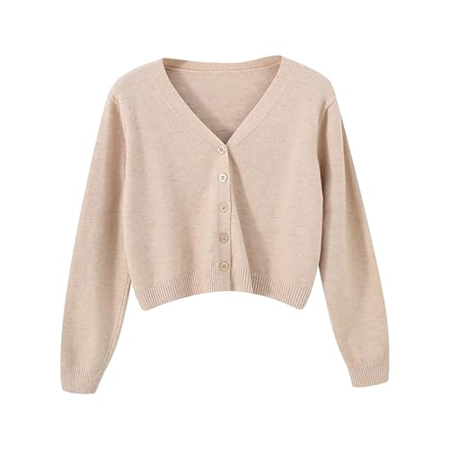 Strickjacke Damen Beige Creme Kurz: Cardigan Damen Elegant Festlich Strickjacken Langarm Übergangsmantel Mit Knopf Y2K Jacke Oversized Sweater Jacke Kurze-Strickpullover/Schulterjacke Bolero Jäckchen von IQYU
