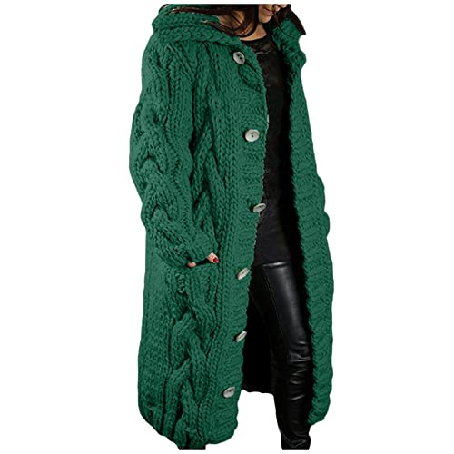 Strickjacke Damen Grobstrick-Cardigan Lang Winter - Strickjacke Damen Lang Mit Kapuze Winter Strickjacken Grobstrick Oversize Damen-Strickjacke Warm Pullover Mit Taschen Blazer Elegant Lang Mantel von IQYU