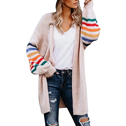 Strickjacke Damen Lang Bunt - Weihnachts Strickjacke Damen Pullover Langarm Regenbogen Pulli Elegant Übergangsjacke Lässig Kostüm Freizeitjacke Gestrickt Bunt Damen-Strickjacke Winter Strickjacken von IQYU