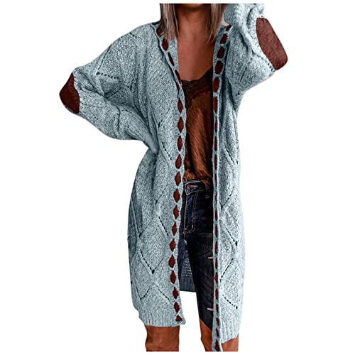 Strickjacke Damen Warm Zopfmuster-Strickmantel Damen Grobstrick-Cardigan Langarm üBergangsjacke GroßE GrößEn FrüHlingsjacke Elegant Lang Strickcardigan Open Front Strickjacken-Longstrickjacke Jacke von IQYU