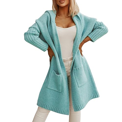 Strickjacke Mit Kapuze Damen Grün - Longstrickjacke Damen Große Größen Strickjacken Mit Taschen Damen-Strickjacke Warm Grobstrickjacke Baumwolle Cardigan Elegant Strickcardigan Winter Strickmantel von IQYU