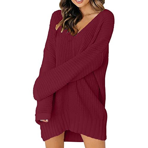 Strickkleider Für Damen Winter Elegant - Pulloverkleid Damen Strick-Herbstkleid Langarm Warm Strickpullover Oversize Grobstrickpullover Herbst-Strickkleid Winter Blusenkleid-Freizeitkleid Longpullover von IQYU