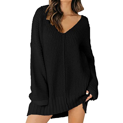 Strickkleider Für Damen Winter Elegant - Pulloverkleid Damen Strick-Herbstkleid Langarm Warm Strickpullover Oversize Grobstrickpullover Herbst-Strickkleid Winter Blusenkleid-Freizeitkleid Longpullover von IQYU