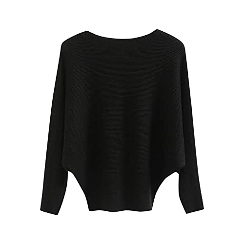 Strickpullover Damen Oversize Fledermausärmel - Grobstrickpullover Damen Baumwolle Langarmshirt Elegant Strickpulli Einfarbig Longpullover Lässig-Sweater Winter Warm Grobstrick-Winterpullover Pulli von IQYU