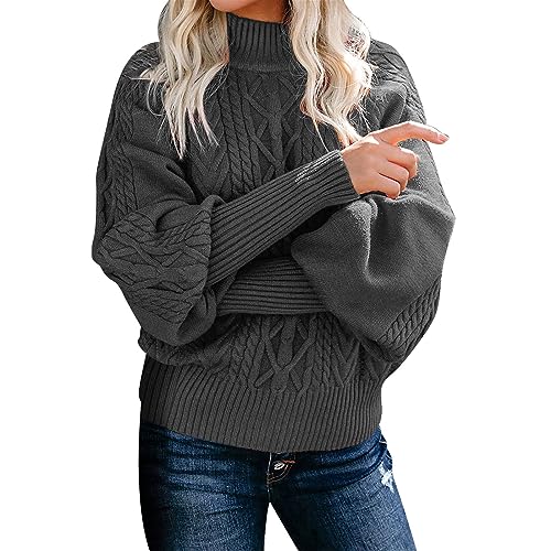 Strickpullover Damen Rollkragen Warm: Rollkragenpullover Damen Schwarz-Grobstrickpullover Oversize Zopfmuster-Pullover Vintage Elegant Damenpullover Langarm Winterpullover Warm Langarmshirt Sweatshirt von IQYU