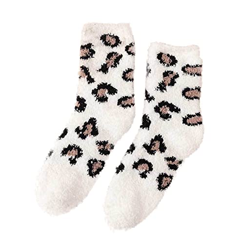 Strümpfe Halterlos Damen Blau Frauen-Herbst- und Winter-beiläufige warme Dicke Leopardenmuster-Korallen-Fleece-Home-Bodenstrümpfe Socken 40 (B, One Size) von IQYU