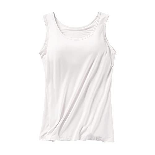 Tank Top Damen Lang Weit - Top Mit Integriertem BH Baumwolle Unterhemden Sommer Ärmelloses Shirt Bequeme Tanktops Mit Integriertem BH Tank Top Ohne Bügel Gepolstert Sporttop Unterhemden Oberteile von IQYU