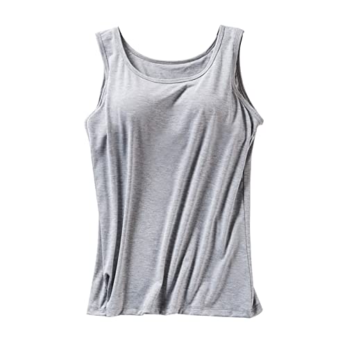 Tank Top Damen Lang Weit - Top Mit Integriertem BH Baumwolle Unterhemden Sommer Ärmelloses Shirt Bequeme Tanktops Mit Integriertem BH Tank Top Ohne Bügel Gepolstert Sporttop Unterhemden Oberteile von IQYU