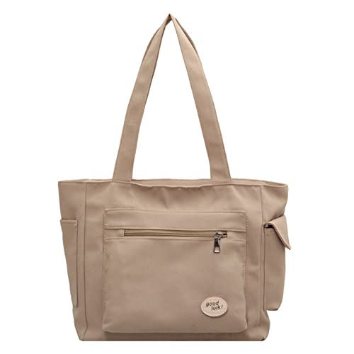 Taschen Shopper Damen Schwarz Große Kapazität Segeltuchtasche Frauen und Männer einfache Mode-Einkaufstasche College-Student-Klasse einzelne Umhängetasche Taschen Für Damen Gelb (Khaki, One Size) von IQYU