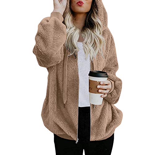 Teddyfleece Jacke Damen: Cardigan Damen Langarm Sweatjacke Mit ReißVerschluss Teenager MäDchen Jacke Herbst Winter üBergangsjacke Elegant Flauschjacke Warme Winterjacke- Fleecejacke- PlüSchmantel von IQYU