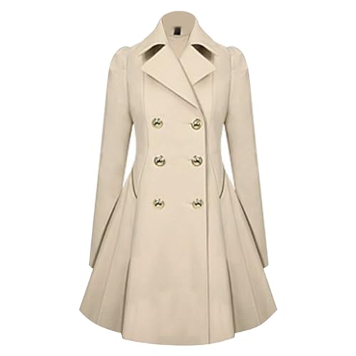 Trenchcoat Damen Lang Herbst | Pea Coat Women Wollmantel Übergang-Kurzmantel Warm Elegant Winterjacke Wolle-Wintermantel Tailliert Damenjacken Zweireihige Tweed-Jacke Wolljacke Übergangsjacken, S-3Xl von IQYU