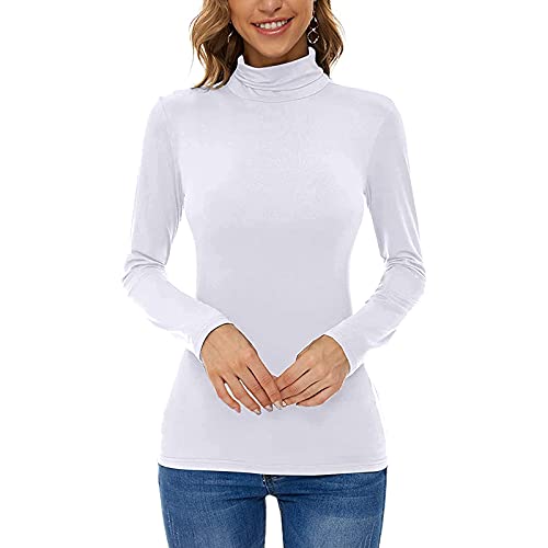 Unterziehshirt Damen Langarm DüNn Rollkragen - Baumwolle-Rollkragenpullover Basic,Langarmshirts Oberteil Eng Unterziehshirts-Rollkragenshirt Einfarbig T-Shirts Stretch Elegant Unterhemden Shirt von IQYU